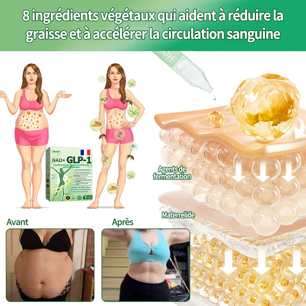 Honxi® ⚡GLP-1 + NAD+ Liquide oral pour la perte de poids et la santé métabolique (Juste une dose par jour, changements visibles en 7 jours)